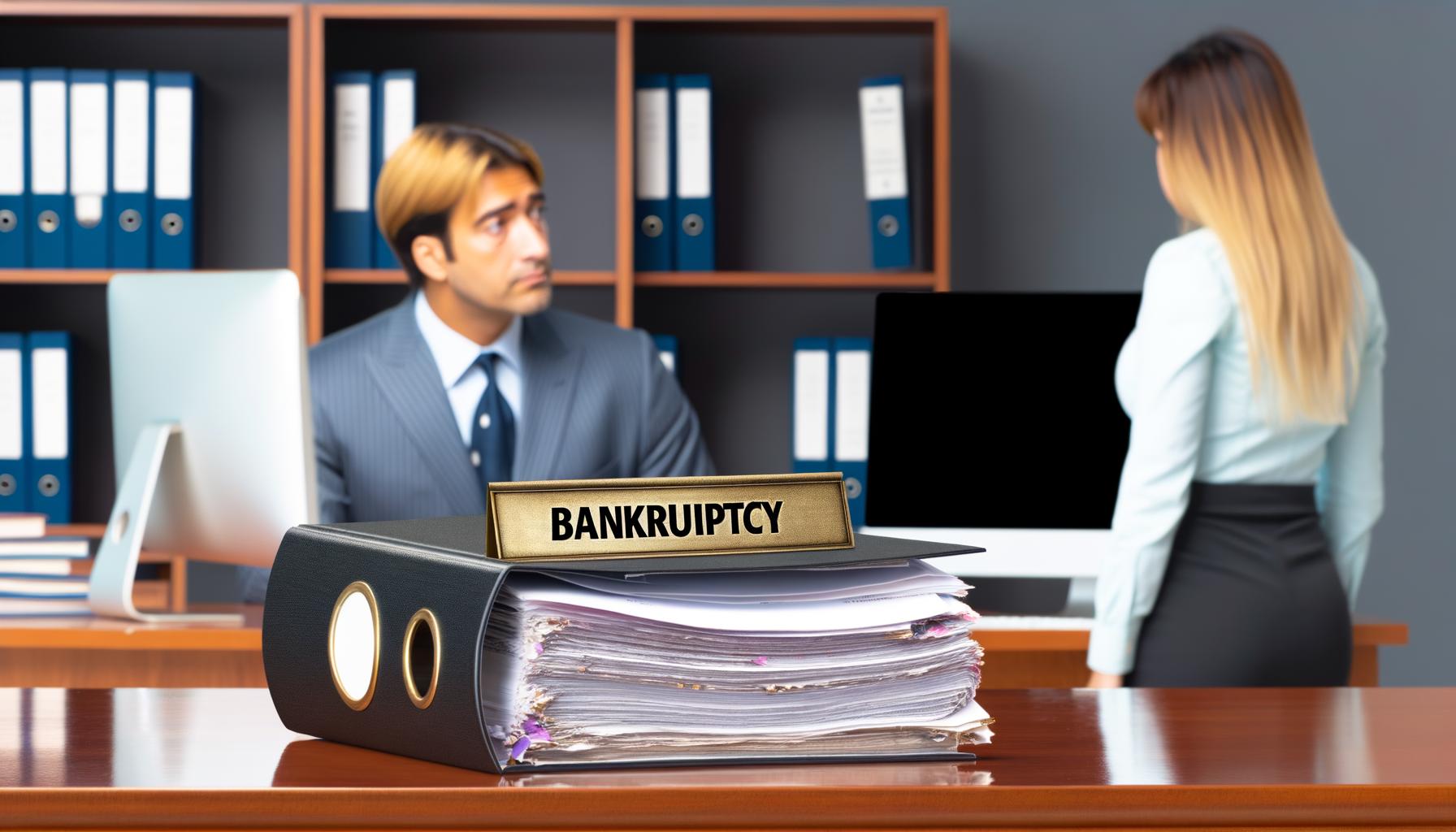 Lawyers discussing details of a bankruptcy filing case