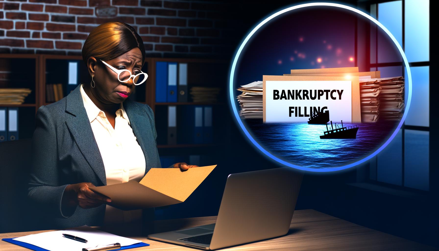 Stressful moment facing bankruptcy filing paperwork